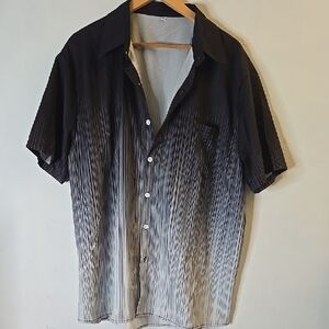 Men's Short Sleeve Gradient Button-Up Shirt - Black to Gray